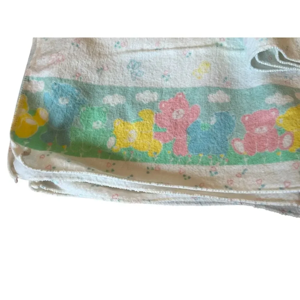 2 Riegel Baby Blanket Cotton Recieving VTG Bears 30x30” & 30x34” Flannel
